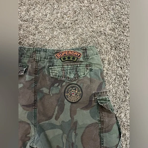 Superdry MENS 30 Core Lite Parachute CAMO Shorts Patches Polo Style Warcore